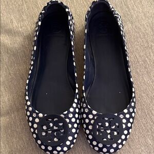 Tory Burch Navy and White Polka Dot Flats